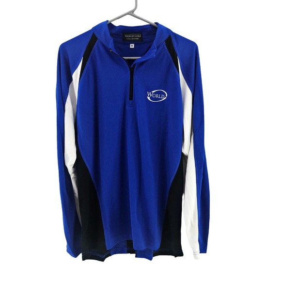 NEW World Golf Polo 1/4 Zip Blue White Moisture Wick Quick Dry Breathable MED - Picture 1 of 4